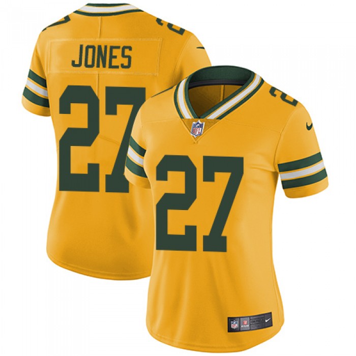 Women's Nike Packers #27 Josh Jones Yellow Stitched NFL Limited Rush Jersey