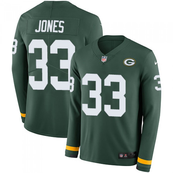Nike Packers 33 Aaron Jones Green Team Color Men's Stitched NFL Limited Therma Long Sleeve Jersey