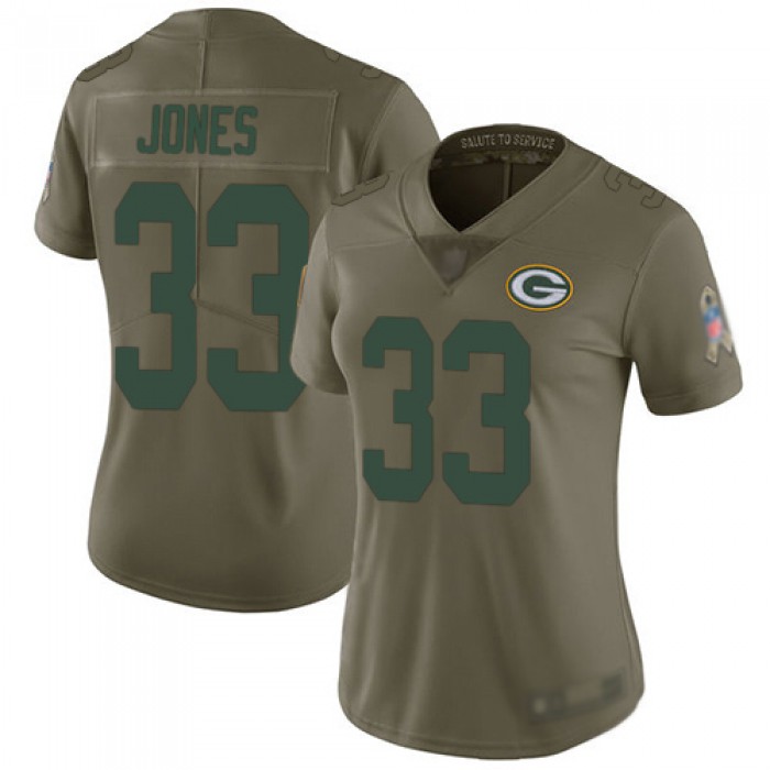 Women's Green Bay Packers #33 Aaron Jones Olive 2017 Salute To Service Limited Jersey