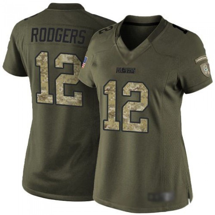 Packers #12 Aaron Rodgers Green Women's Stitched Football Limited 2015 Salute to Service Jersey