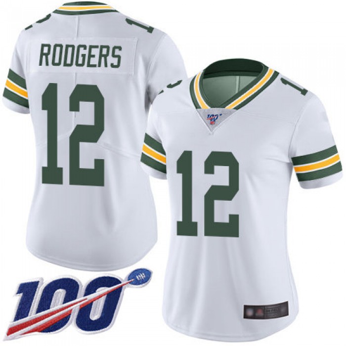 Nike Packers #12 Aaron Rodgers White Women's Stitched NFL 100th Season Vapor Limited Jersey