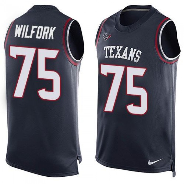 Men's Houston Texans #75 Vince Wilfork Navy Blue Hot Pressing Player Name & Number Nike NFL Tank Top Jersey