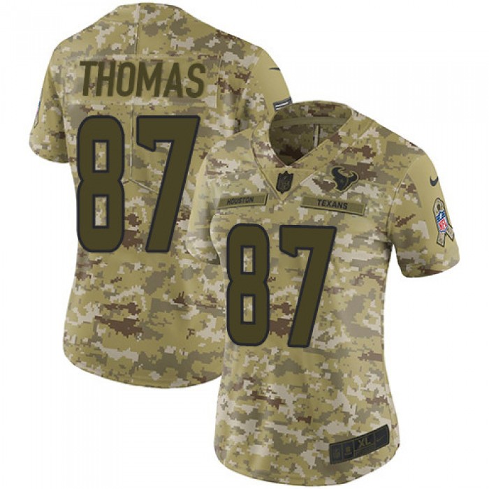 Nike Texans #87 Demaryius Thomas Camo Women's Stitched NFL Limited 2018 Salute to Service Jersey