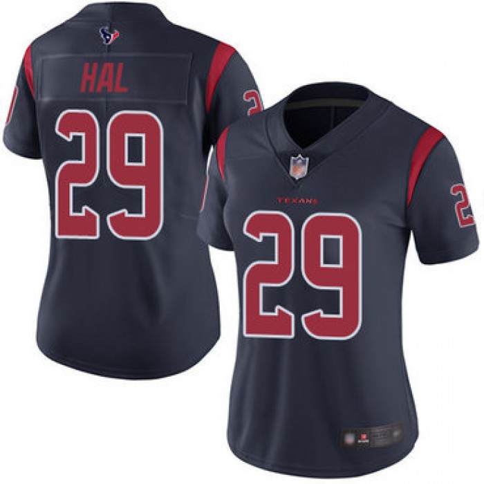 Texans #29 Andre Hal Navy Blue Women's Stitched Football Limited Rush Jersey