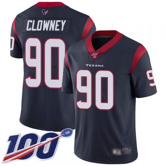 Texans #90 Jadeveon Clowney Navy Blue Team Color Men's Stitched Football 100th Season Vapor Limited Jersey