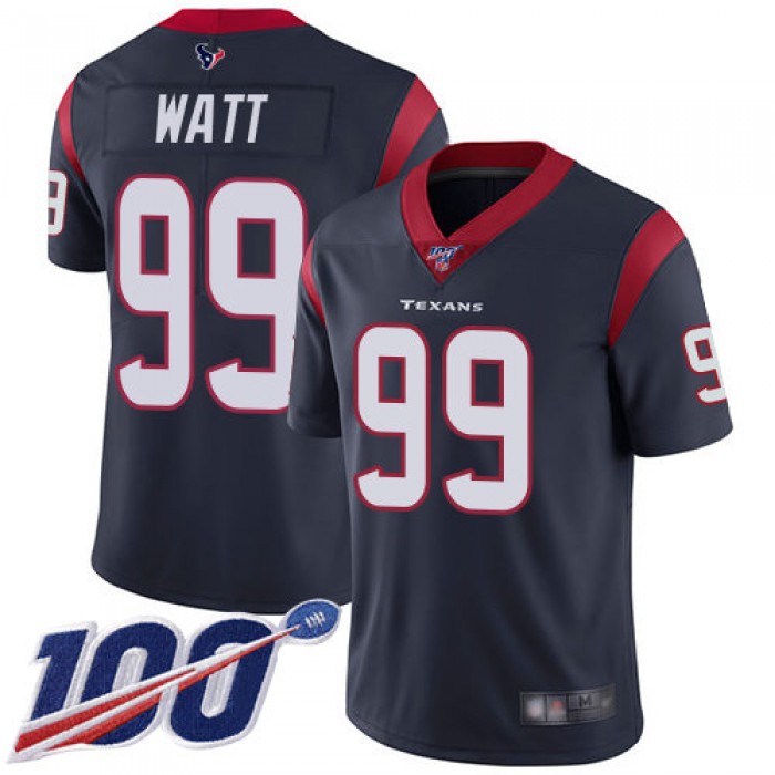 Texans #99 J.J. Watt Navy Blue Team Color Men's Stitched Football 100th Season Vapor Limited Jersey
