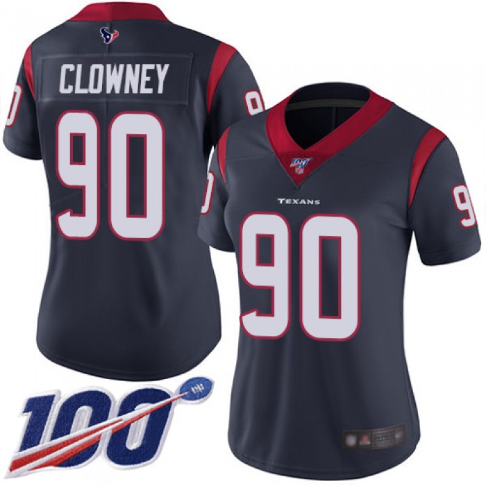 Nike Texans #90 Jadeveon Clowney Navy Blue Team Color Women's Stitched NFL 100th Season Vapor Limited Jersey