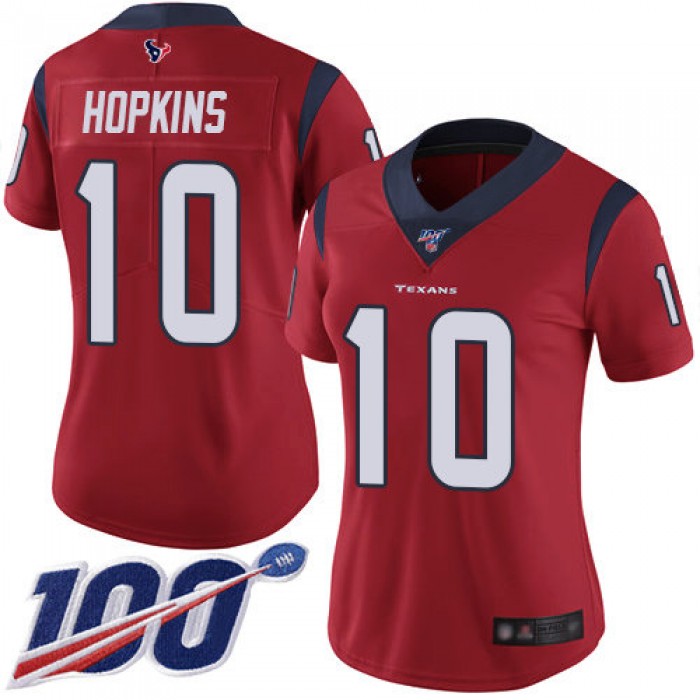 Nike Texans #10 DeAndre Hopkins Red Alternate Women's Stitched NFL 100th Season Vapor Limited Jersey