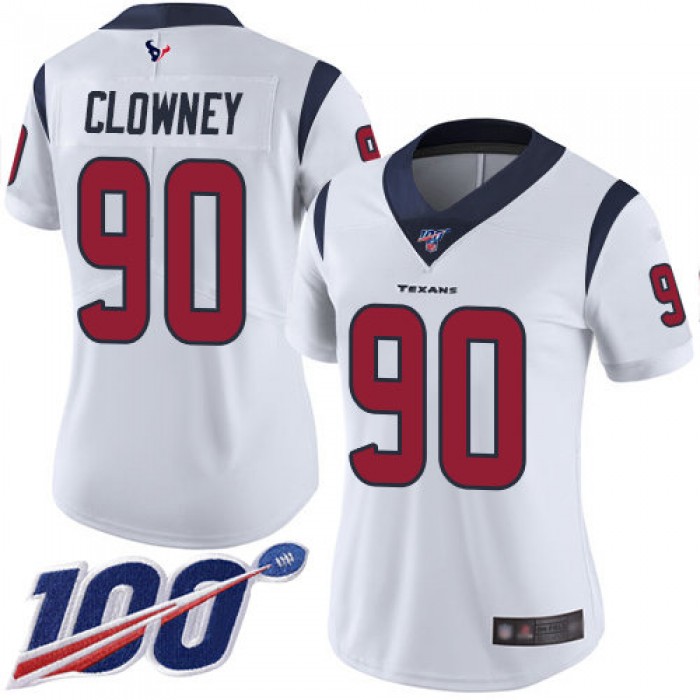 Nike Texans #90 Jadeveon Clowney White Women's Stitched NFL 100th Season Vapor Limited Jersey