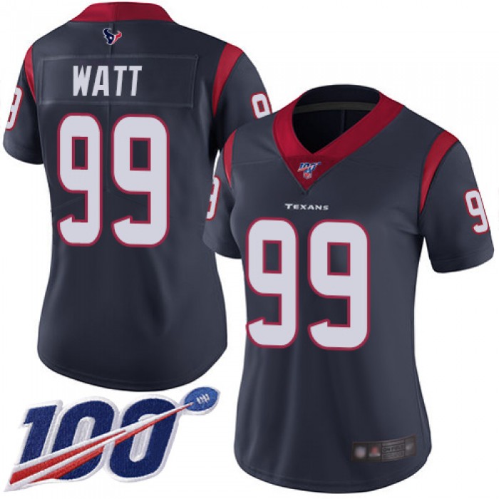Nike Texans #99 J.J. Watt Navy Blue Team Color Women's Stitched NFL 100th Season Vapor Limited Jersey