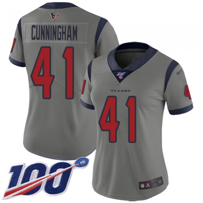 Nike Texans #41 Zach Cunningham Gray Women's Stitched NFL Limited Inverted Legend 100th Season Jersey