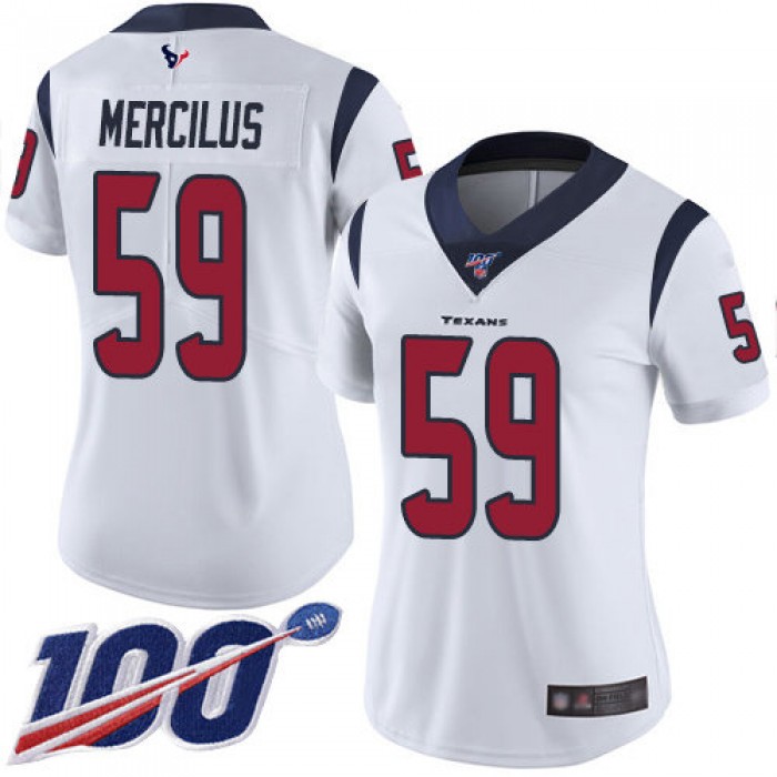Nike Texans #59 Whitney Mercilus White Women's Stitched NFL 100th Season Vapor Limited Jersey