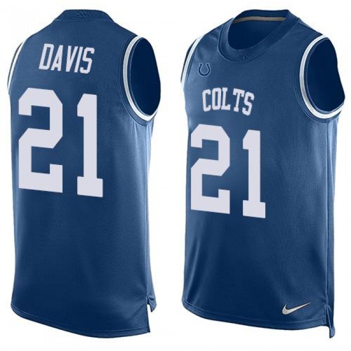 Men's Indianapolis Colts #21 Vontae Davis Royal Blue Hot Pressing Player Name & Number Nike NFL Tank Top Jersey
