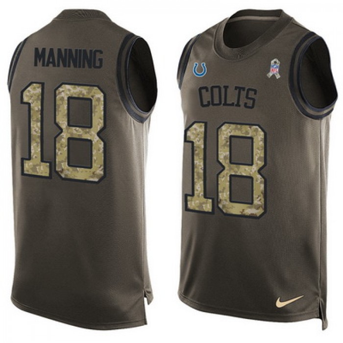 Men's Indianapolis Colts #18 Peyton Manning Green Salute to Service Hot Pressing Player Name & Number Nike NFL Tank Top Jersey