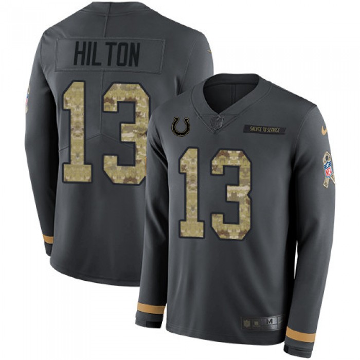 Nike Colts #13 T.Y. Hilton Anthracite Salute to Service Men's Stitched NFL Limited Therma Long Sleeve Jersey