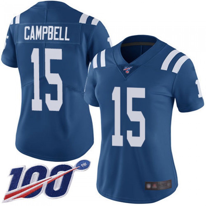 Nike Colts #15 Parris Campbell Royal Blue Team Color Women's Stitched NFL 100th Season Vapor Limited Jersey