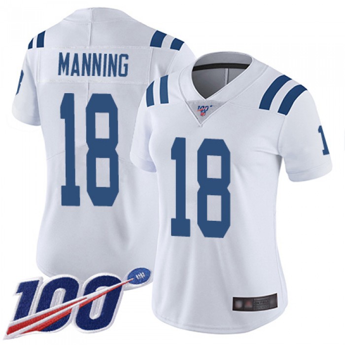 Nike Colts #18 Peyton Manning White Women's Stitched NFL 100th Season Vapor Limited Jersey