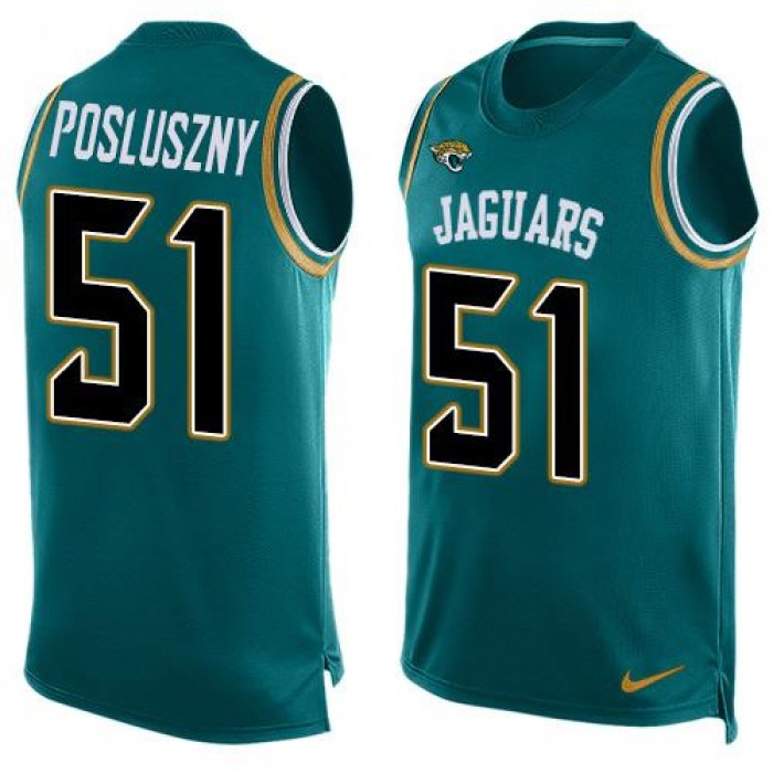 Men's Jacksonville Jaguars #51 Paul Posluszny Teal Green Hot Pressing Player Name & Number Nike NFL Tank Top Jersey