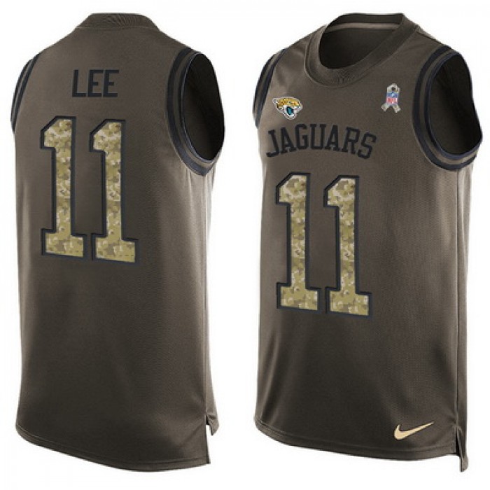 Men's Jacksonville Jaguars #11 Marqise Lee Green Salute to Service Hot Pressing Player Name & Number Nike NFL Tank Top Jersey