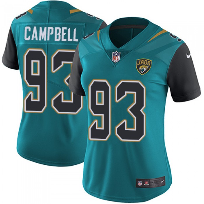 Women's Nike Jaguars #93 Calais Campbell Teal Green Team Color Stitched NFL Vapor Untouchable Limited Jersey