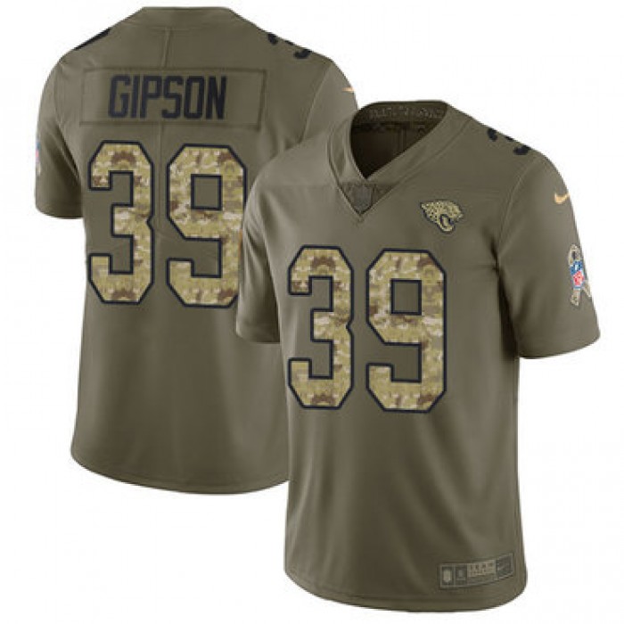 Nike Jaguars #39 Tashaun Gipson Olive Camo Men's Stitched NFL Limited 2017 Salute To Service Jersey