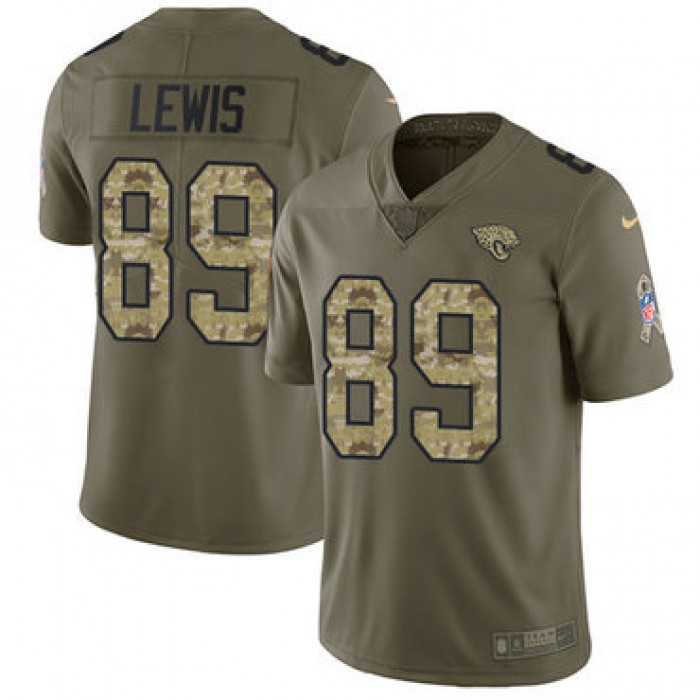 Nike Jaguars #89 Marcedes Lewis Olive Camo Men's Stitched NFL Limited 2017 Salute To Service Jersey