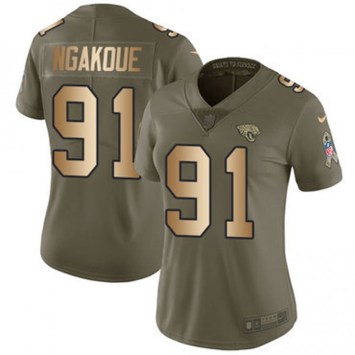 Nike Jaguars #91 Yannick Ngakoue Olive Gold Women's Stitched NFL Limited 2017 Salute to Service Jersey
