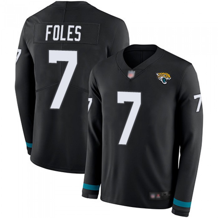 Men's Jacksonville Jaguars #7 Nick Foles Black Team Color Stitched Football Limited Therma Long Sleeve Jersey