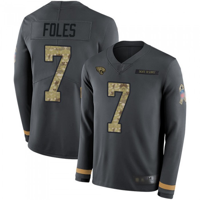 Men's Jacksonville Jaguars #7 Nick Foles Anthracite Salute to Service Stitched Football Limited Therma Long Sleeve Jersey