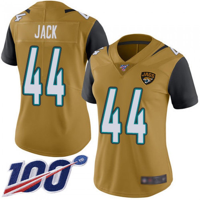 Nike Jaguars #44 Myles Jack Gold Women's Stitched NFL Limited Rush 100th Season Jersey