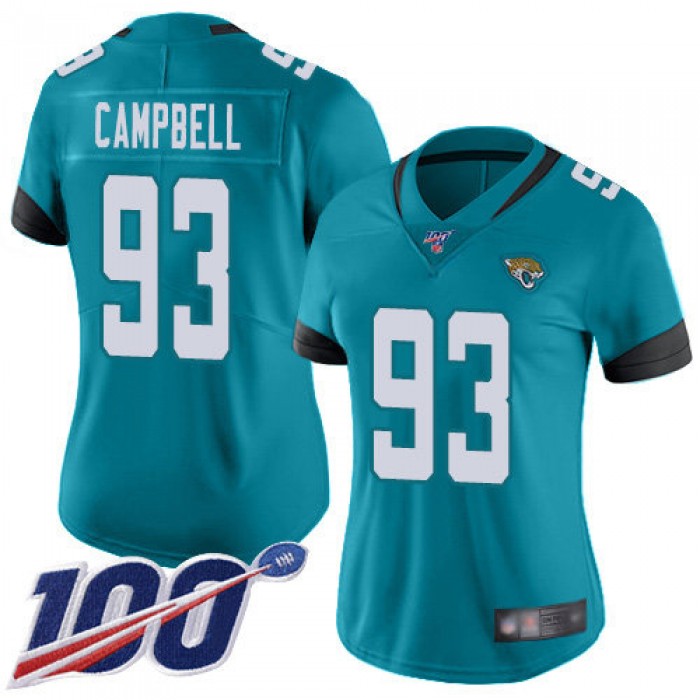 Nike Jaguars #93 Calais Campbell Teal Green Alternate Women's Stitched NFL 100th Season Vapor Limited Jersey