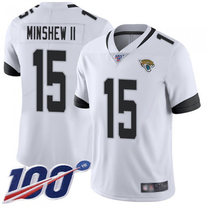 Jaguars #15 Gardner Minshew II White Men's Stitched Football 100th Season Vapor Limited Jersey