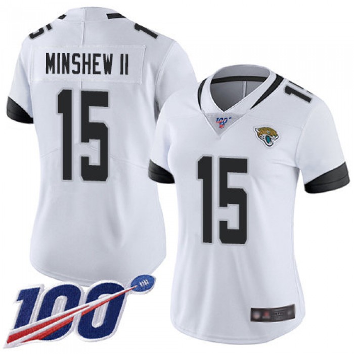 Jaguars #15 Gardner Minshew II White Women's Stitched Football 100th Season Vapor Limited Jersey