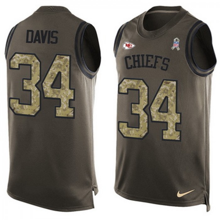 Men's Kansas City Chiefs #34 Knile Davis Green Salute to Service Hot Pressing Player Name & Number Nike NFL Tank Top Jersey