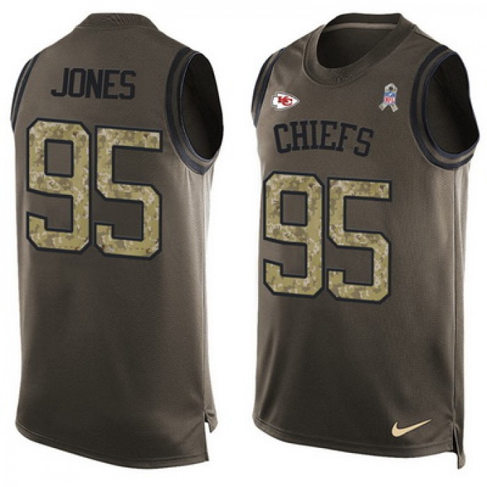 Men's Kansas City Chiefs #95 Tre Jones Green Salute to Service Hot Pressing Player Name & Number Nike NFL Tank Top Jersey