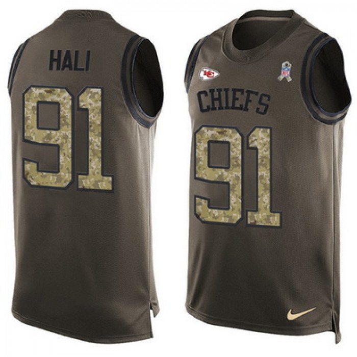 Men's Kansas City Chiefs #91 Tamba Hali Green Salute to Service Hot Pressing Player Name & Number Nike NFL Tank Top Jersey