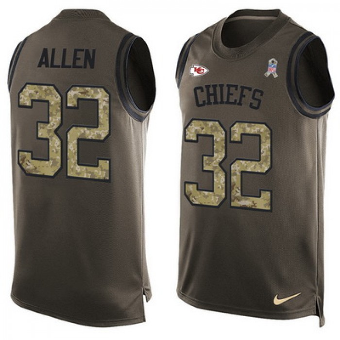 Men's Kansas City Chiefs #32 Marcus Allen Green Salute to Service Hot Pressing Player Name & Number Nike NFL Tank Top Jersey