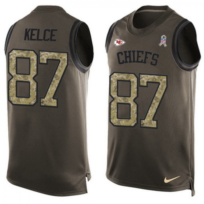 Men's Kansas City Chiefs #87 Travis Kelce Green Salute to Service Hot Pressing Player Name & Number Nike NFL Tank Top Jersey