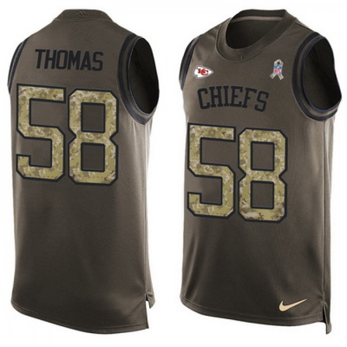 Men's Kansas City Chiefs #58 Derrick Thomas Green Salute to Service Hot Pressing Player Name & Number Nike NFL Tank Top Jersey
