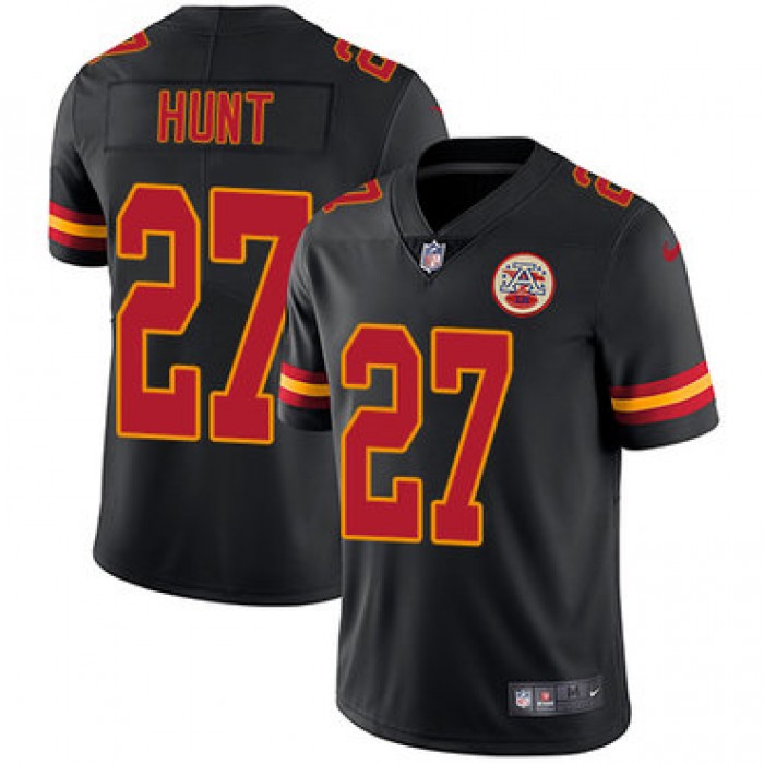 Youth Nike Kansas City Chiefs #27 Kareem Hunt Black Stitched NFL Limited Rush Jersey
