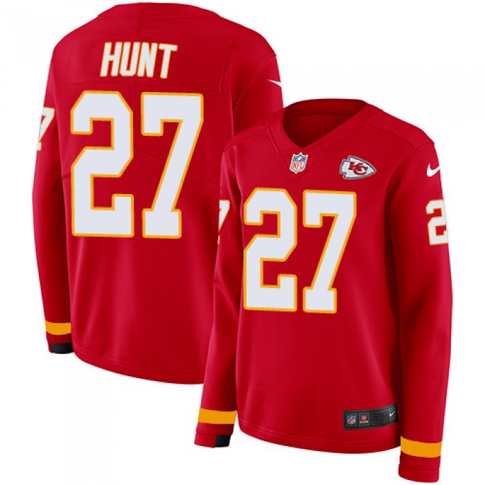 Nike Chiefs #27 Kareem Hunt Red Team Color Women's Stitched NFL Long Sleeve Jersey