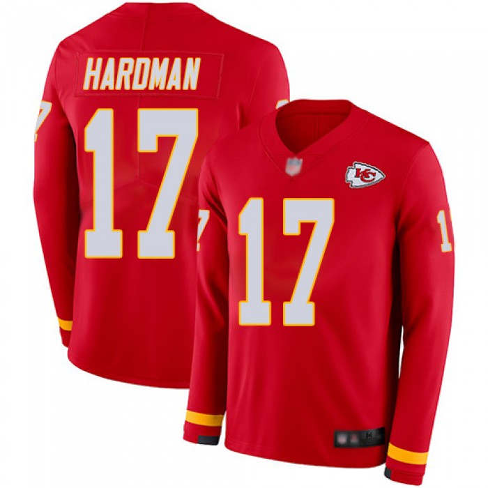 Chiefs #17 Mecole Hardman Red Team Color Men's Stitched Football Limited Therma Long Sleeve Jersey