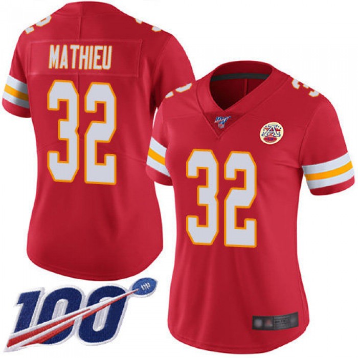 Nike Chiefs #32 Tyrann Mathieu Red Team Color Women's Stitched NFL 100th Season Vapor Limited Jersey