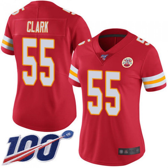 Nike Chiefs #55 Frank Clark Red Team Color Women's Stitched NFL 100th Season Vapor Limited Jersey