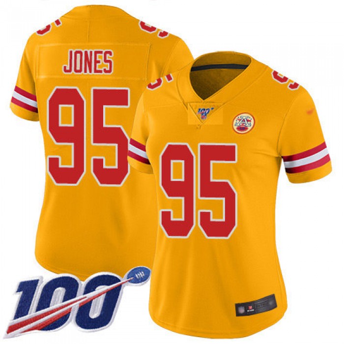 Nike Chiefs #95 Chris Jones Gold Women's Stitched NFL Limited Inverted Legend 100th Season Jersey