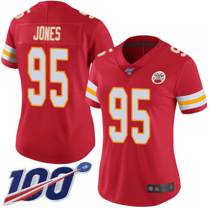 Nike Chiefs #95 Chris Jones Red Team Color Women's Stitched NFL 100th Season Vapor Limited Jersey