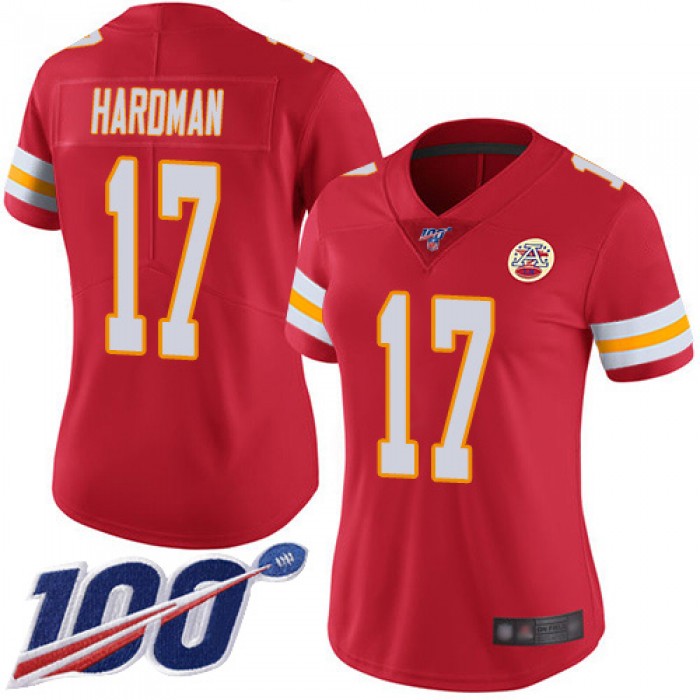 Nike Chiefs #17 Mecole Hardman Red Team Color Women's Stitched NFL 100th Season Vapor Limited Jersey