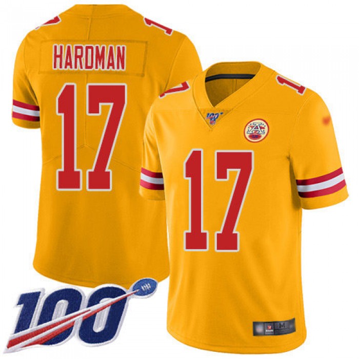 Nike Chiefs #17 Mecole Hardman Gold Men's Stitched NFL Limited Inverted Legend 100th Season Jersey