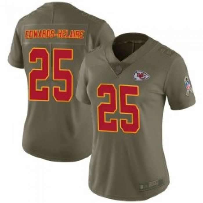 Women's Nike Kansas City Chiefs #25 Clyde Edwards-Helaire Limited Green 2017 Salute to Service Jersey