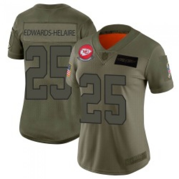 Women's Nike Kansas City Chiefs #25 Clyde Edwards-Helaire Limited Camo 2019 Salute to Service Jersey